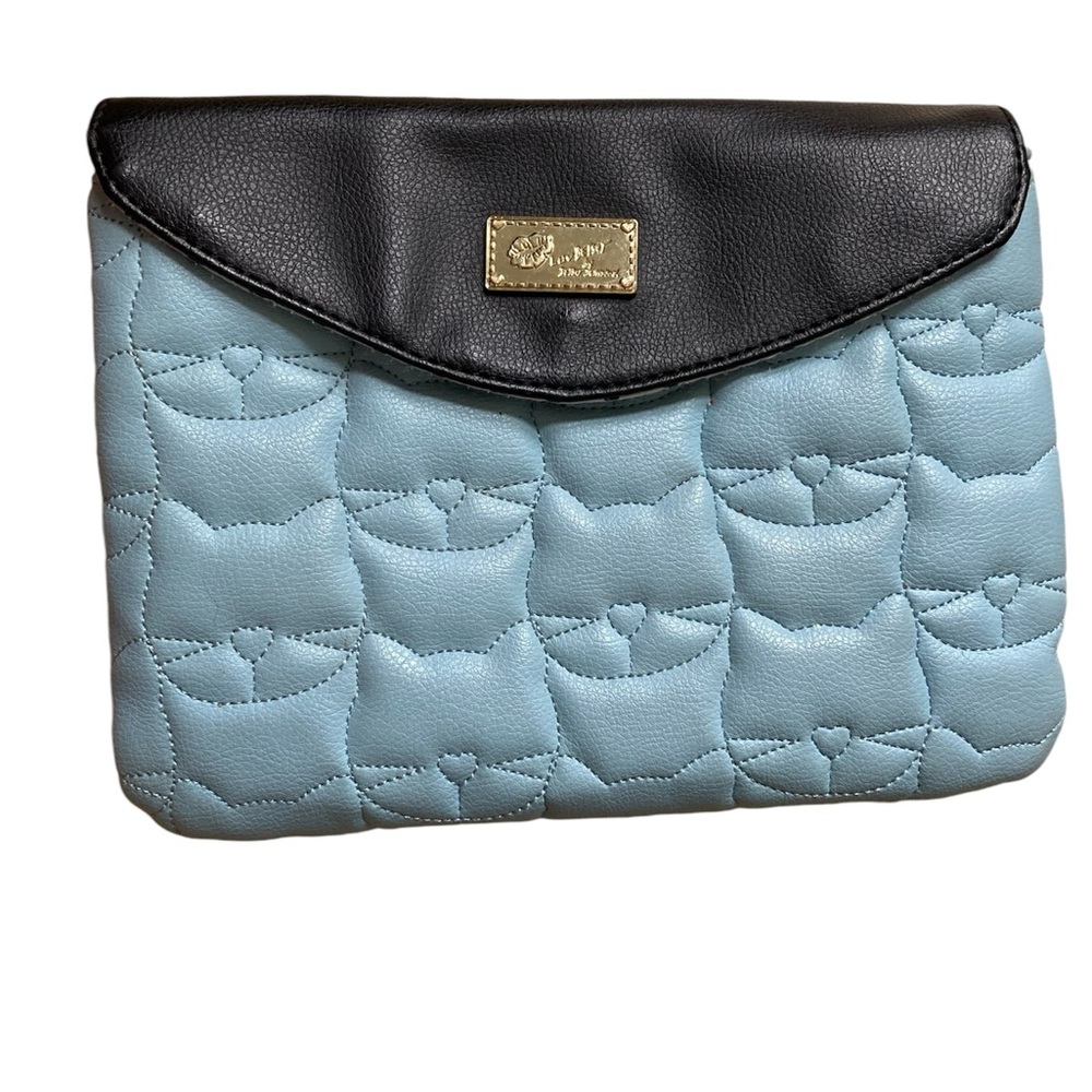Luv Betsey Blue Quilted Cat Bag Mini Clutch Makeup Clip on